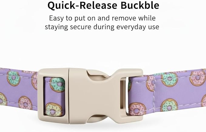 Girl Dog Collar with Unique Purple and Donut Print, Cute Dog Collar for Spring & Summer, Adjustable Pet Collar for Small Dogs