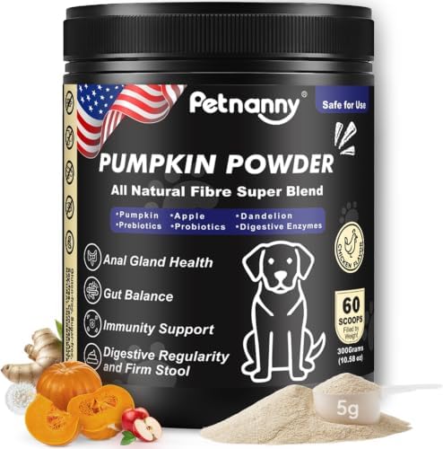PETNANNY Pumpkin Powder for Dogs, Anal Gland Health Fiber Supplement Stop Scooting with Inulin, Probiotics & Enzymes to Support Firm Stools, Digestive Comfort, Relieve Diarrhea & Constipation