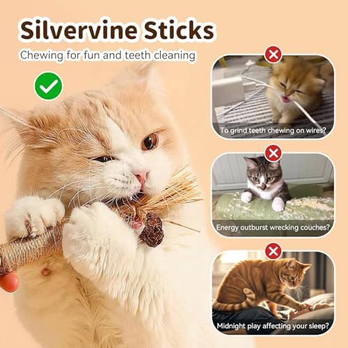 Cat Toys for Indoor Cats, Purple, 3 Pcs Silvervine Sticks & 1 Pc Rope