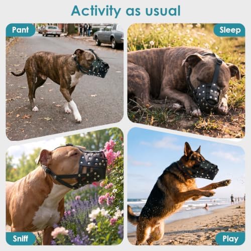 ROZKITCH Soft PU Leather Dog Muzzles for Large Dogs, Breathable Dog Mouth Guard to Stop Biting Barking Grooming Chewing Wildlife Scavenging for Mesocephaly Breeds for Pit Bull Rottweiler XL