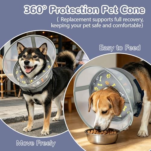 Inflatable Dog Cone Collar with Anti-Licking Clear Shield, for Dogs Cats