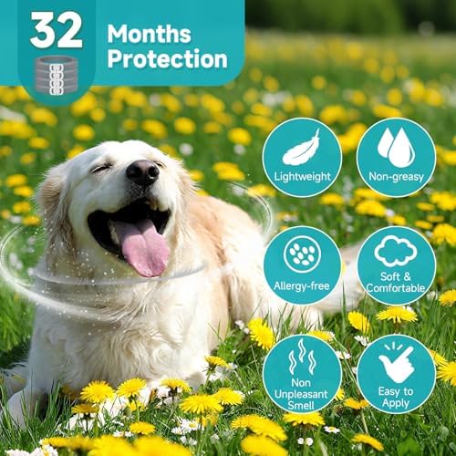 Flea and Tick Prevention for Dogs, 4-Pack Flea Collars, 32 Months, Grey