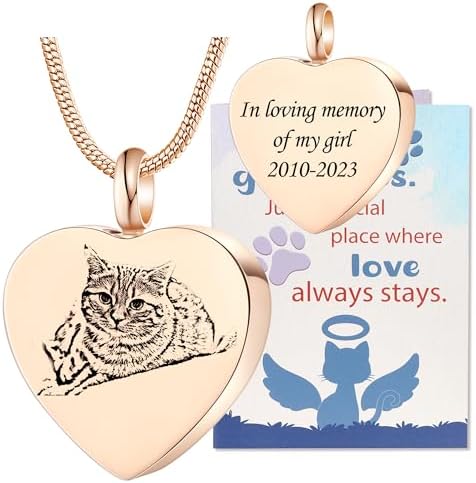 Fanery Sue Pet Ashes Necklace for Dog Cat, Custom Photo & Text