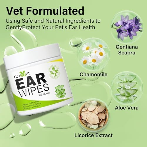 Dog Ear Wipes - Cat Dog Ear Cleaner, Puppy Ear Wipes Wash Cleaner for Dogs Cats - 100 Wipes for Dog Cat Ear Cleaning, Remove Ear Wax Dirt Debris for Dogs Cats Ear Infection Treatment Wipes