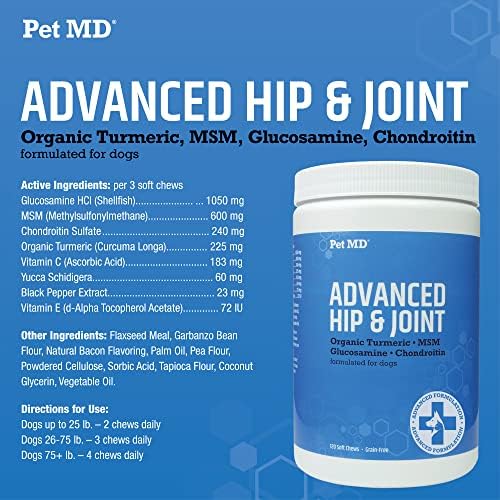 Pet MD Glucosamine Chondroitin for Dogs - with MSM and Turmeric - 120ct