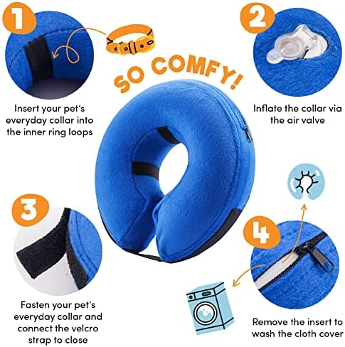 BENCMATE Inflatable Dog Cone Collar Alternative After Surgery Medium+, Blue
