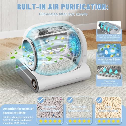 SUW Self Cleaning Litter Box, Automatic Cat Litter Box for Multiple Cats, 65L+9L Robot, APP Control, 3 Rolls Grabage Liner Bags, 1 Odor Eliminator, Negative ion Deodorization, Toilet Monitorin,White
