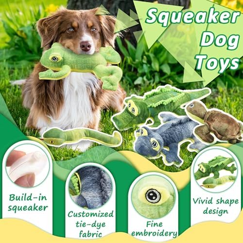 LECHONG Stuffed Animal Dog Toys, 5 Pack Tough Squeaky Dog Toys, Plush Toys Assortment, Great Value Pet Toys Bundle, Woodland Series Chew Toys for Large Medium and Small Dogs Puppy Pet Toys
