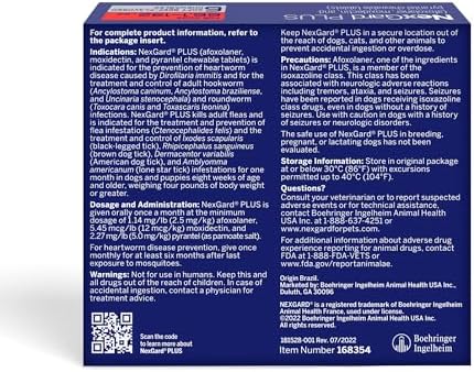 NexGard Plus (afoxolaner, moxidectin, and pyrantel) Flea and Tick Protection & Heartworm Preventive for Dogs Soft Beef Flavored Chewables, 66.1-132 lbs. (Red) 6 Chews (6 Month Supply)