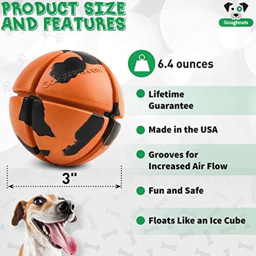 Goughnuts – Virtually Indestructible Ball - Guaranteed Dog Chew Toys for Aggressive Chewers Like Pit Bulls, German Shepherds, and Labs from 30-70 Pounds - Tough and Durable Natural Rubber - Orange