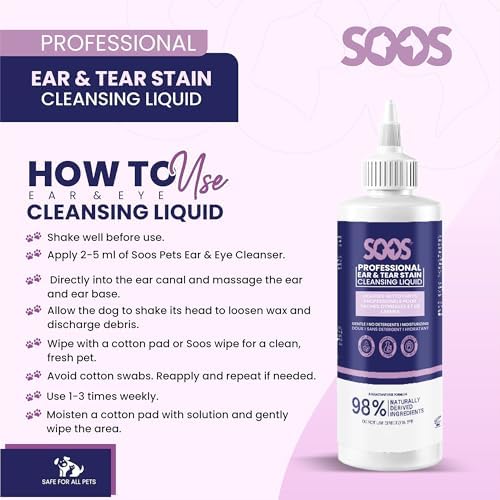 SOOS Pet Natural Ear and Eye Stain Cleansing Liquid for Dog & Cat - Cleaning Your Pets Ears and Eyes - 120ml