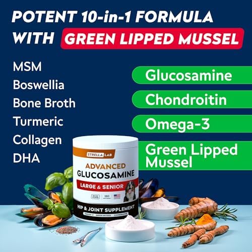 STRELLALAB Advanced Glucosamine for Dogs, Collagen&Green Lipped Mussel