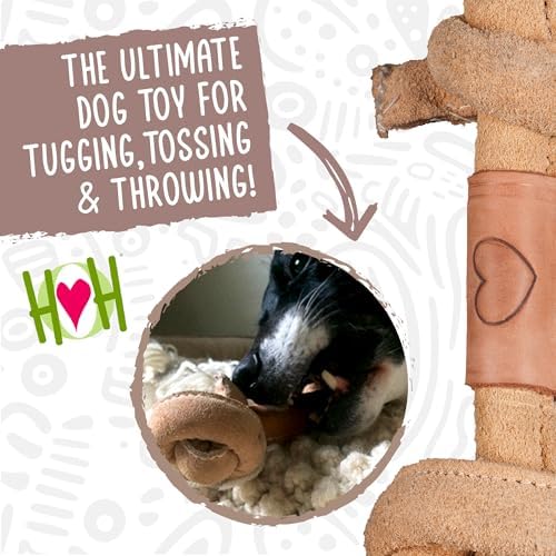 HuggleHounds Huggle-Hide Knotted Bone - Leather Dog Toys for Aggressive Chewers, Interactive Leather Toy for Small or Large Dog Breeds, Tough & Durable Chew Toy - Leather Bone, Medium