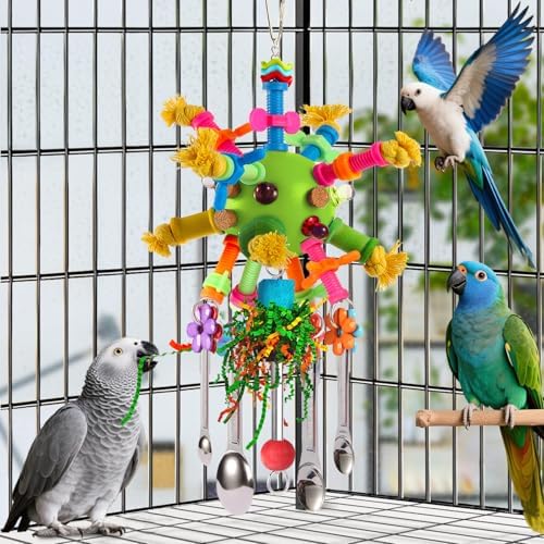 Parrot Toys Bird Toys Perch Pullable Stainless Steel Spoons Colorful Acrylic Stick Chew Toys for Amazons Mini Macaws African Greys Cockatoos Conures,Cockatiels,Lovebirds,Parrotlets and Other (green)