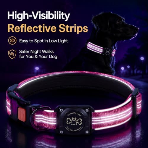 Geamen Dog Collar for Airtag Waterproof QR Code Reflective Collar HotPink,S | Built-in Waterproof Holder, QR Code Tag, Reflective,Secure Buckle