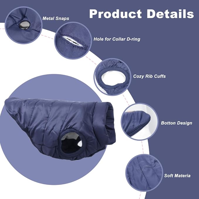 Warm Dog Coat, Windproof Dog Jacket Fleece Pet Winter Coats Solid Color Dogs Clothes Cold Weather Pet Jacket Vest Soft Puppy Apparel for Small Medium Dogs Cat (S, Navy)