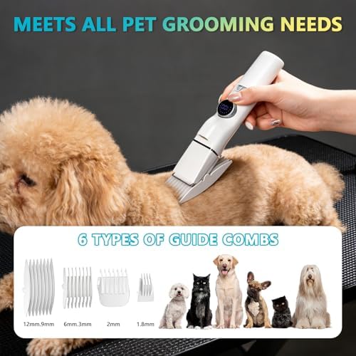 5-in-1 Dog Grooming Kit, Dog Paw Trimmer with LED Display & Light 11-Speed Rotary Knob, Low Noise Wireless Pet Clippers, Includes Easy-Clean Silicone Pad for Trimming Paw Eye Ear Facial Hair