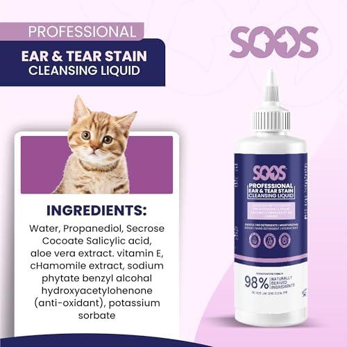 SOOS Pet Natural Ear and Eye Stain Cleansing Liquid for Dogs and Cats - Cleaning Your Pets Ears Eyes - 500ml