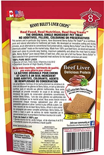 BENNY BULLYS Chops Beef Liver Dog Treats, Freeze-Dried, Low Fat, High Energy & Nutrient Rich Food for Your Furry Friend, All Natural Ingredients, 40g - Entry