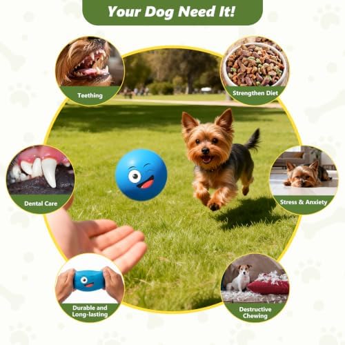 Squeaky Balls for Small Dogs, 2" Soft Latex Squeaky Dog Ball Toys, Emoji Smile Face Rubber Bouncy Balls, Puppy Teething Chew Toys for Mini & Small Dogs (2"-Pack A)