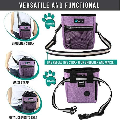 PetAmi Dog Treat Pouch, Pet Treat Pouch for Training, Dog Walking Bag Holder for Kibbles, Pet Food Toy, Dog Trainer Essentials Supplies, Poop Bag Dispenser, 3 Ways to Wear (Purple)
