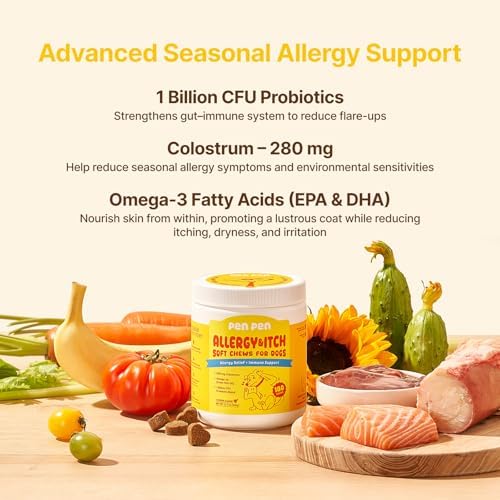 PENPEN Dog Allergy Chews - Turmeric & Omega 3 (Fish Oil) for Antioxidant Support, Anti-Itch Skin Health & Probiotics for Gut & Immune - Chicken Flavor - 180 Soft Chews