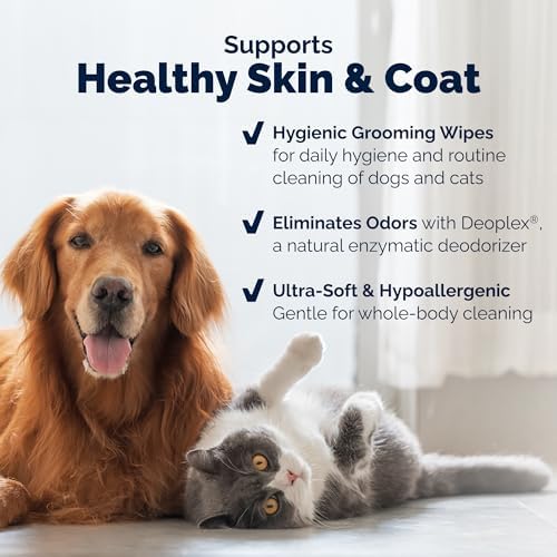 Vetnique DermaBliss Cat & Dog Grooming Wipes, Deodorizing Pet Wipes, 100ct