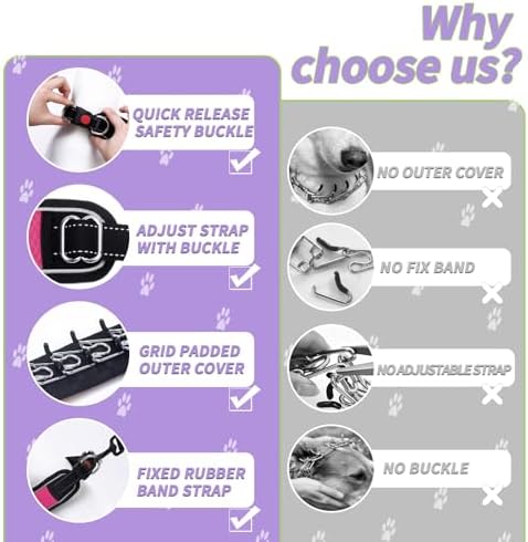 Martingale No Pull Dog Collar for Large Medium Dogs Training Walking, Heavy Duty Nylon Reflective Adjustable Anti Pull Slip Collar with Buckle L Hot Pink