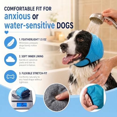 Waterproof Dog Ear-Cover for Bath: Keep Water Out During Bath Time - Reduce Ear Infection Risk By 97% - Anti-Slip Fit for Medium Breeds Cocker Spaniel/Beagle/Springer Spaniel