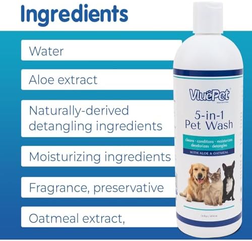 VLUEPET | Pet Wash - Gentle Solution for Cleans, Conditions, Deodorizes, Detangles and Hair Moisturizes with Oatmeal & Aloe Formula- Itchy Skin Relief- Sulfate Free, Plant Based, All Natural- 16 fl oz