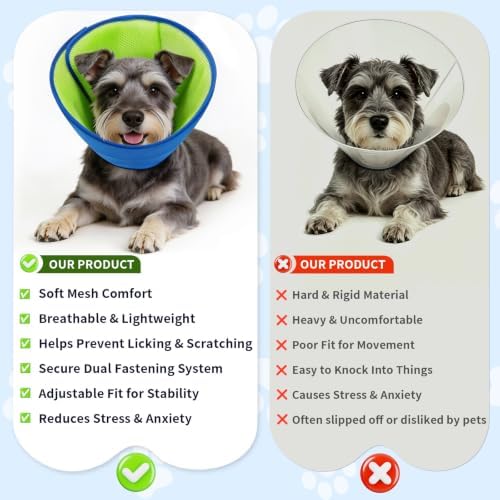 Soft Dog Cone Collar After Surgery, Adjustable Recovery Cone to Stop Licking, Breathable Mesh Elizabethan Collar for Small Medium Large Dogs (S(Neck Girth:9"-10.6"))