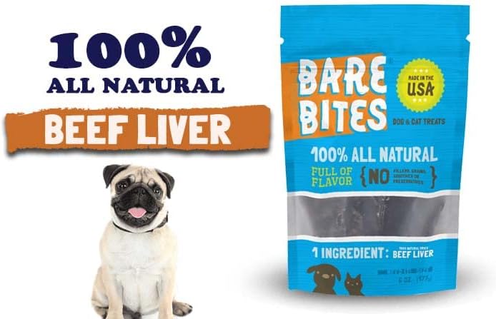 Bare Bites - 100% All Natural Dehydrated Beef Liver Dog and Cat Treats (6 Ounce Bag)