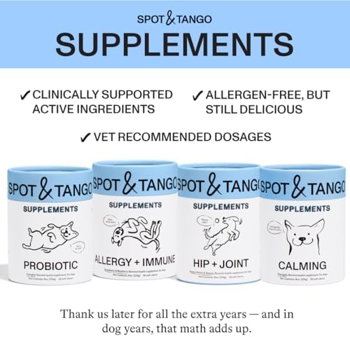 Spot & Tango Probiotics Supplements for Dogs - Vet-Approved for Healthy Digestion and Balanced Gut - Pumpkin, Turmeric, Chicory Root, Black Pepper, Nine-Strain Probiotic Blend, 56 Count