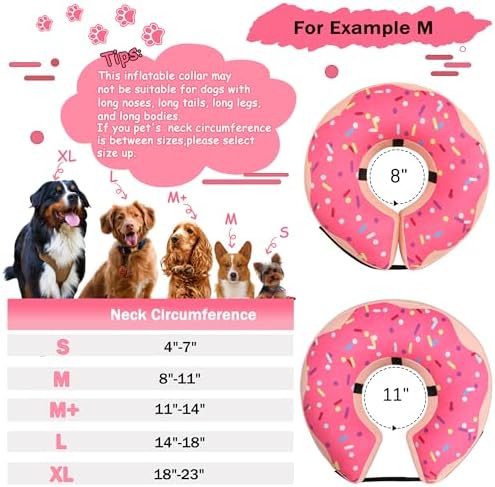 Inflatable Cone Collar for Large Medium Small Dogs, Soft Adjustable Recovery Collar for Dogs Cats,Dog Cone Neck Donut Alternative After Surgery(Pink,Medium
