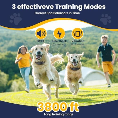 Wireless Dog Fence, Electric Fence for Dogs with Training Collar 185 Days Standby Time, Waterproof & Flash Light Portable Dog Perimeter Collar with 3 Training Mode for 2 Dogs Large Medium