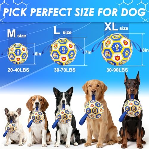 Vivifying Dog Toys Balls, Interactive World Cup Soccer Ball for Small Medium Dogs, Durable PU Enrichment Training Toy with Straps for Indoor and Outdoor Tug-of-War & Playing (6 Inches)