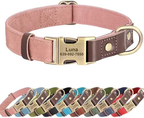Personalized PU Leather Dog Collars, Quick Release Buckle, Pink,M
