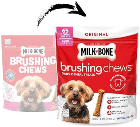 Milk-Bone Brushing Chews Original Chicken Flavor Daily Dental Dog Treats, Mini, 18.9 Oz. Bag (Pack of 5)