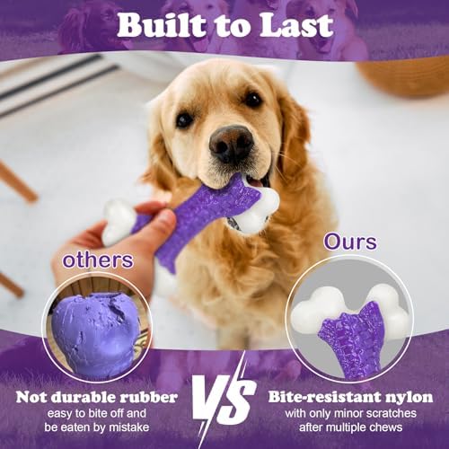 Kseroo Indestructible Dog Toys for Aggressive Chewers: Bacon Flavored Hard Nylon Bone Chew Toys, Tough Dog Chew Toys for Large Dogs, Dog Toys to Keep Them Busy for Medium Large Breed, Purple