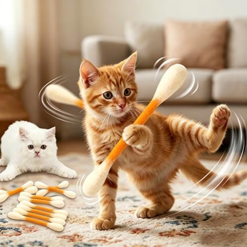 6 PCS Swabs Cat Toys with Catnip,Cat Qtip Toy,Cotton Swabs Cat Toys with Catnip,Durable for Chew,Interactive Kitty Kick Sticks for Cat Lovers Gift,Sturdy Teething Chew Toy (Purple;)