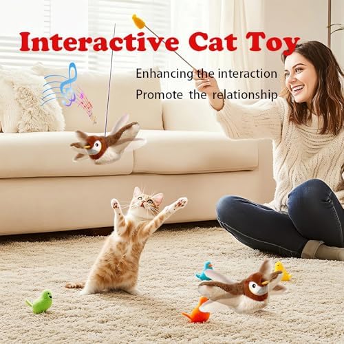 Upgraded Flappy Chase Interactive Chirping Bird Cat Toy with Flapping Wings,No Flying, Interactive Simulation Electric Cat Toy for Cats Dogs-Cat Toys Touch Activated, Rechargeable