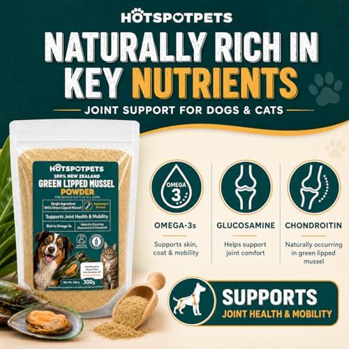 Green Lipped Mussel Powder for Dogs & Cats - 100% New Zealand Green Lipped Mussels - Natural Hip & Joint Supplement for Joints, Tendons, Ligaments, Muscles - 300 Grams