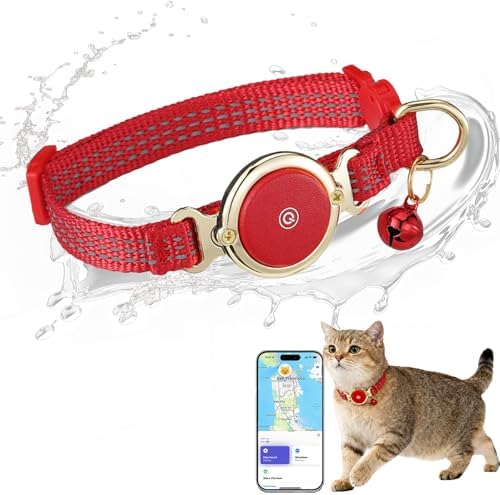 Tracking Tag Cat Collar, Waterproof Cat Tag Collar with Bell, Safety Breakaway Buckle Kitten Collars Tracker Finder for Cats, Kittens(9-13inch), Reflective Tracker Collars Work with Find My(iOS Only)