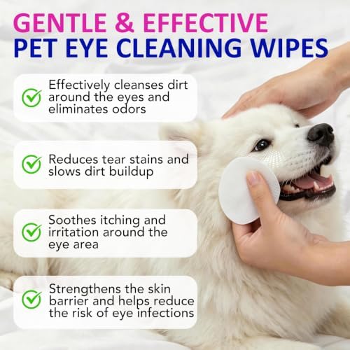 Eye Wipes for Dogs & Cats, Hypoallergenic Cat Wipes Gently Remove Tear Stain, Eye Debris & Discharge, Dog Tear Stain Remover, for Eyes & Face, Non-Irritating, 300p