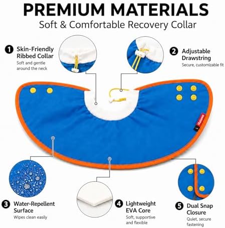 Soft Dog Cone Collar Alternative, Adjustable Pet Recovery Collar After Surgery, Lightweight EVA Foam E-Collar for Dogs & Cats, Water-Repellent Cone to Prevent Licking Wounds (Blue, M+)