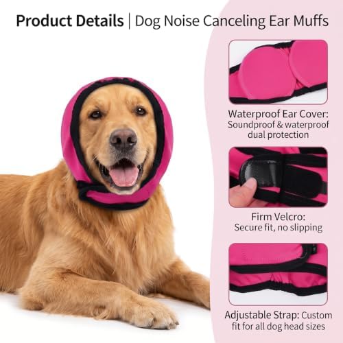 Dog Ear Muffs Noise Protection No Shake Ear Wrap for Dogs XL Rose Red