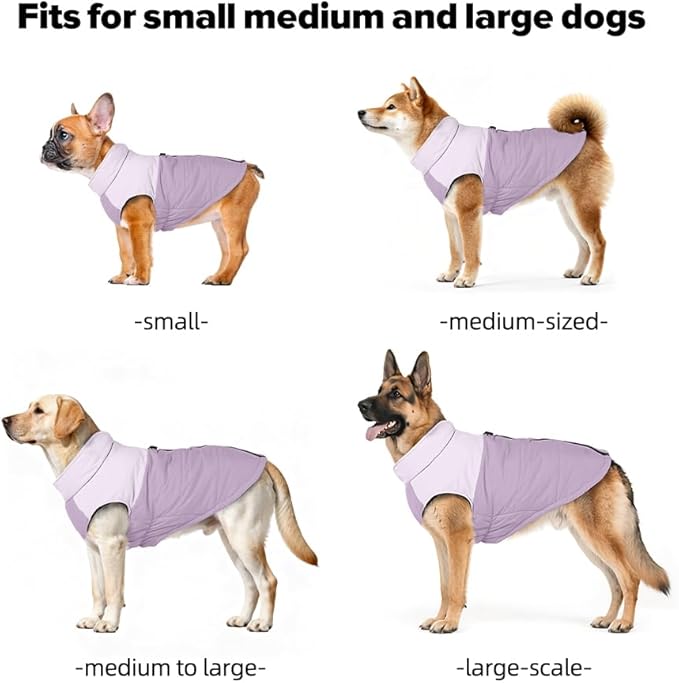 Dog Coat, Waterproof Dog Winter Jacket in Puppy Cold Weather Windproof Coats Reflective Pet Vest, Zip-Up Cold Weather Coats for Small Medium Dogs (Purple and White, M)