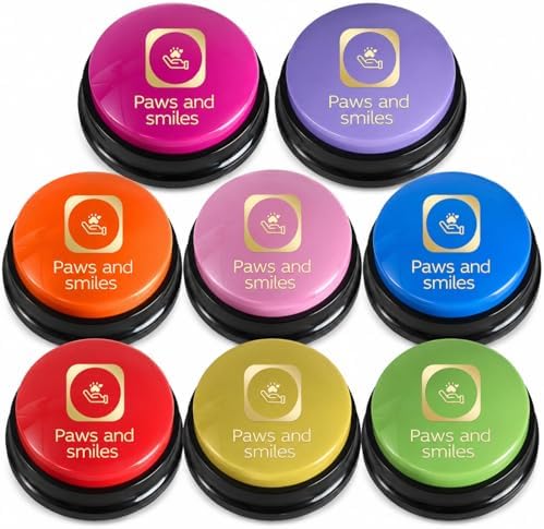 Paws and Smiles Dog Buttons for Communication, 8-Pack Recordable Talking Buttons for Dogs & Cats, 30-Second Voice Dog Training Buttons Starter Set Pet Communication Buzzer Gift