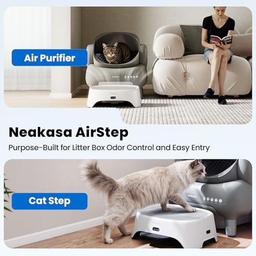 Neakasa M1 Plus Open-Top Self Cleaning Cat Litter Box with Airstep, 2-in-1 Air Purifier and Cat Step