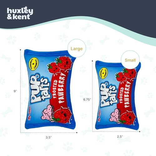Huxley & Kent Power Plush Squeaky Dog Toy, Pup-Tarts Frosted Pawberry, Lg